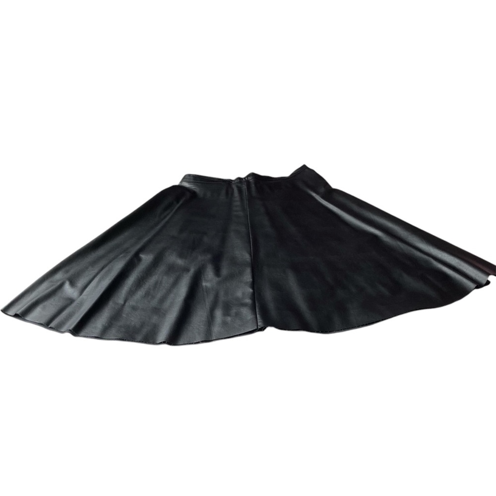 PRESS | Black Faux Leather A-Line Midi Skirt Size M